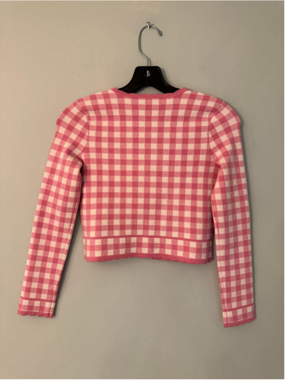 LoveShackFancy Alhambra Gingham Cardigan Jacket Pink Pearl Girls Size 10 NWT - Picture 2 of 7